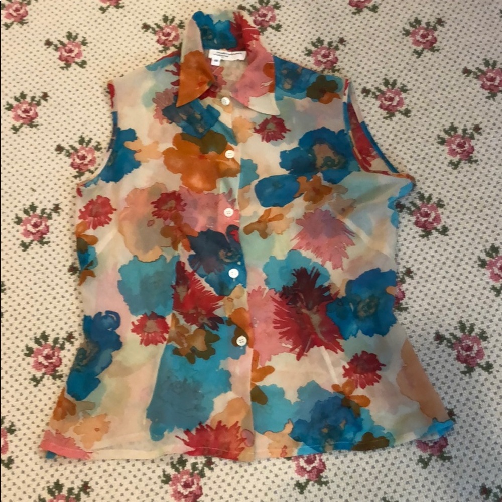 Floral Button Up Silk Blouse